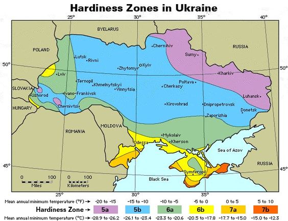 Зони Зимостійкості Украіни - Зоны Зимостойкости Украины