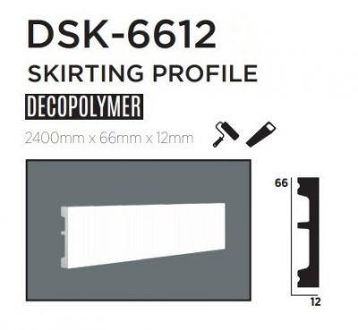 Молдинг для стін, гладкий, DECOLUX DSK-6612, ліпний декор з дюрополімер