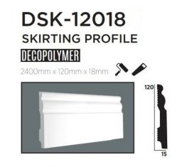 Плінтус підлоговий DECOLUX DSK12018, ліпний декор з дюрополімер